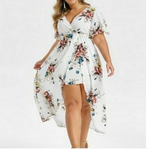 White Floral Print High Low Maxi Dress